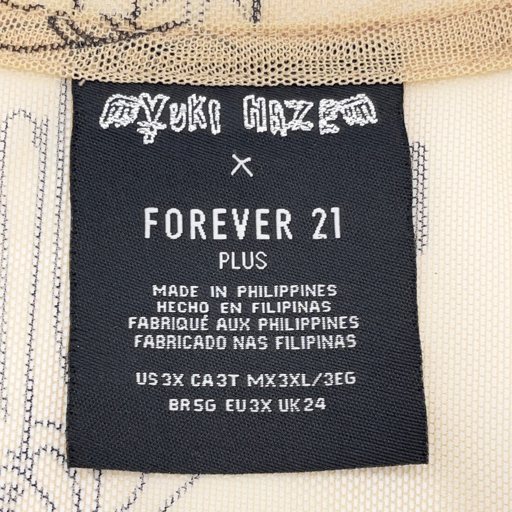 Forever 21 Yuki Haze Mesh Graphic Top Women 3X Sheer Doodle Print Street Indie - Picture 7 of 11